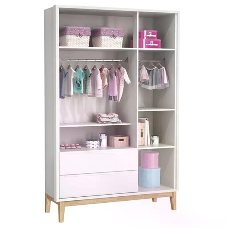 Guarda Roupa Infantil Classic 3 Portas Branco Fosco com Pés Madeira Natural - Reller Móveis