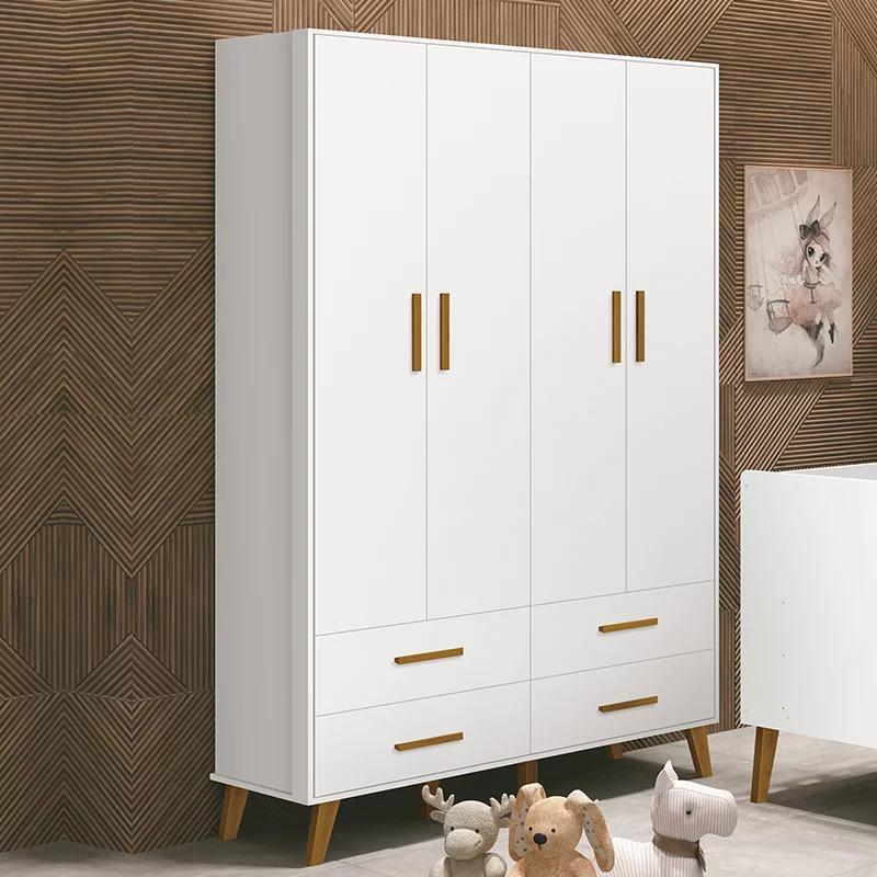 Guarda Roupa Infantil Retrô Ayla 4 Portas Branco Fosco - Reller Móveis