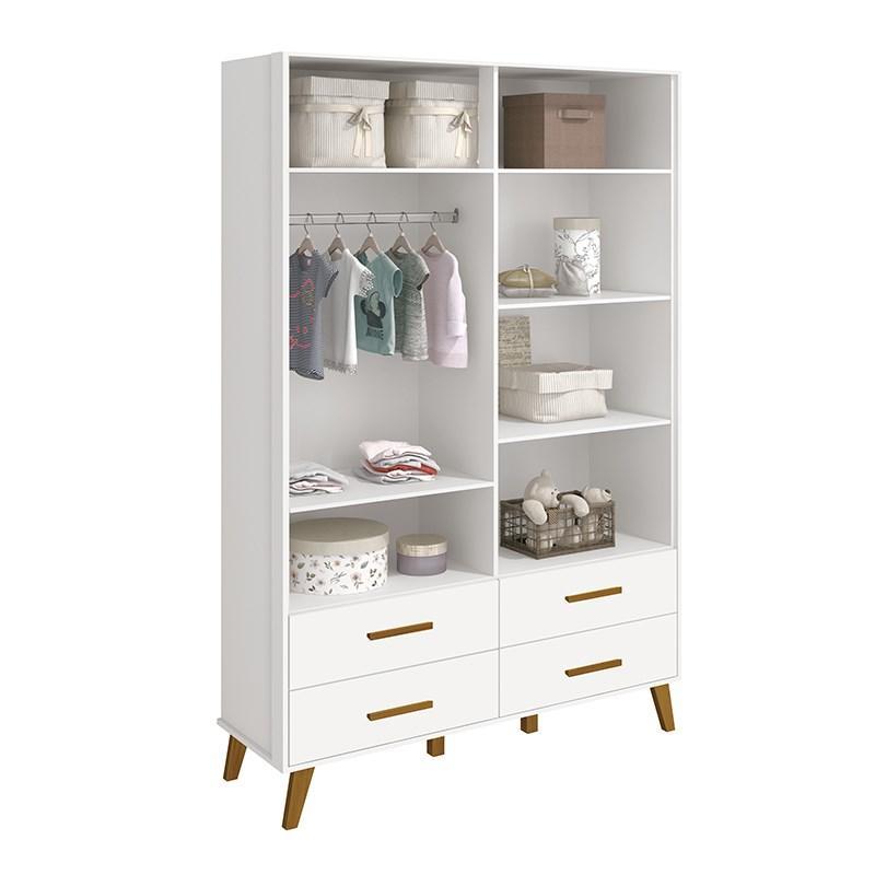 Guarda Roupa Infantil Retrô Ayla 4 Portas Branco Fosco - Reller Móveis