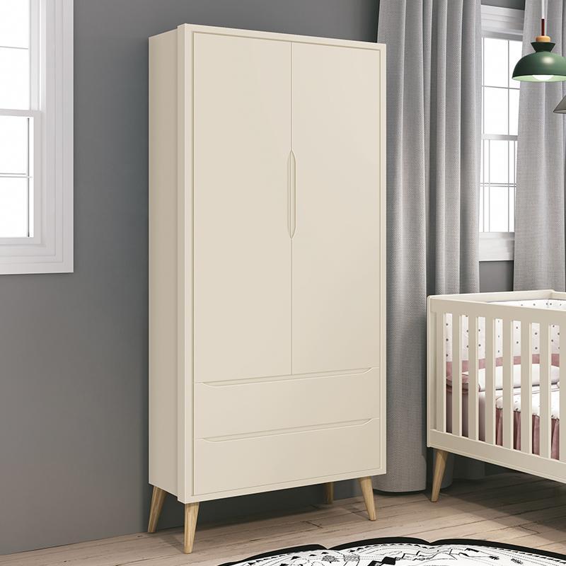 Guarda Roupa Infantil Theo 2 Portas Areia Fosco com Pés Madeira Natural - Reller Móveis