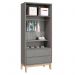 Jogo de Quarto Classic Guarda Roupa 2 Portas e Berço Cinza Fosco com Pés Madeira Natural - Reller Móveis