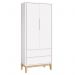 Jogo de Quarto Classic Guarda Roupa 2 Portas e Cômoda 3 Gavetas Branco Fosco com Pés Madeira Natural - Reller Móveis