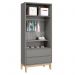 Jogo de Quarto Classic Guarda Roupa 2 Portas e Cômoda 3 Gavetas Cinza Fosco com Pés Madeira Natural - Reller Móveis