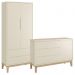 Jogo de Quarto Classic Guarda Roupa 2 Portas e Cômoda Areia Fosco com Pés Madeira Natural - Reller Móveis