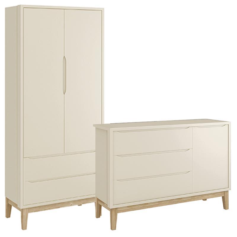 Jogo de Quarto Classic Guarda Roupa 2 Portas e Cômoda Areia Fosco com Pés Madeira Natural - Reller Móveis