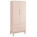 Jogo de Quarto Classic Guarda Roupa 2 Portas e Cômoda Rosa Fosco com Pés Madeira Natural - Reller Móveis