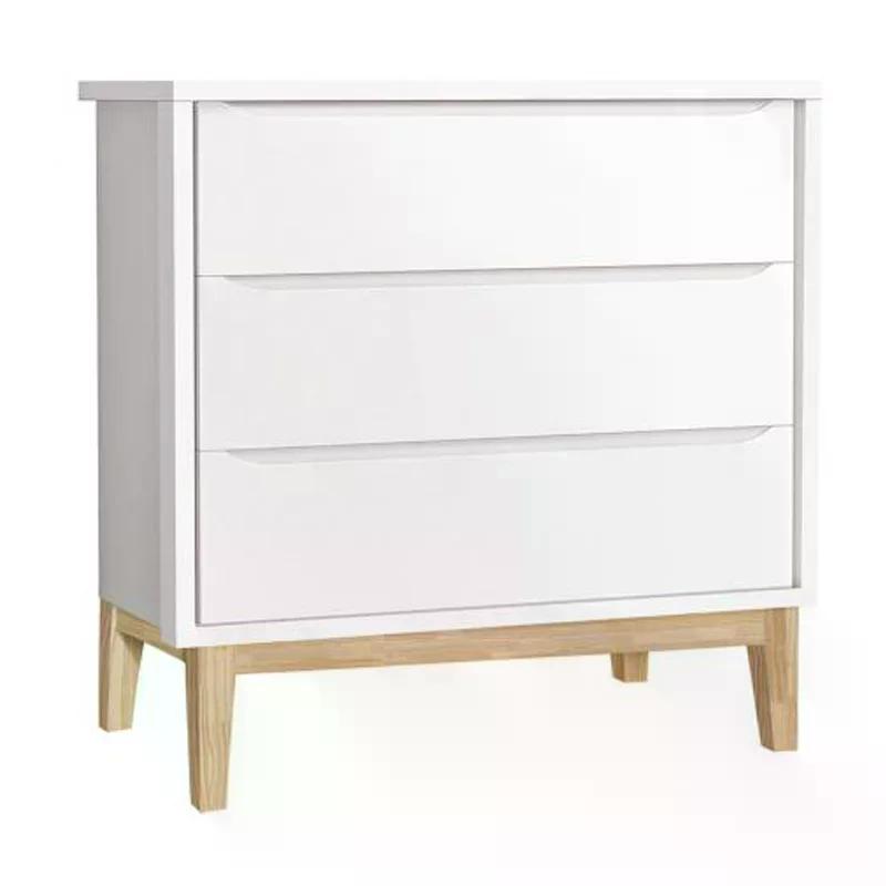 Jogo de Quarto Classic Guarda Roupa 3 Portas e Cômoda 3 Gavetas Branco Fosco com Pés Madeira Natural - Reller Móveis
