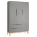 Jogo de Quarto Classic Guarda Roupa 3 Portas e Cômoda 3 Gavetas Cinza Fosco com Pés Madeira Natural - Reller Móveis