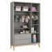 Jogo de Quarto Classic Guarda Roupa 3 Portas e Cômoda 3 Gavetas Cinza Fosco com Pés Madeira Natural - Reller Móveis