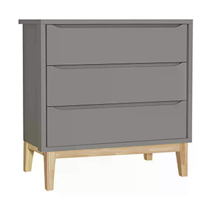 Jogo de Quarto Classic Guarda Roupa 3 Portas e Cômoda 3 Gavetas Cinza Fosco com Pés Madeira Natural - Reller Móveis