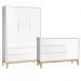 Jogo de Quarto Classic Guarda Roupa 3 Portas e Cômoda Branco Fosco com Pés Madeira Natural - Reller Móveis