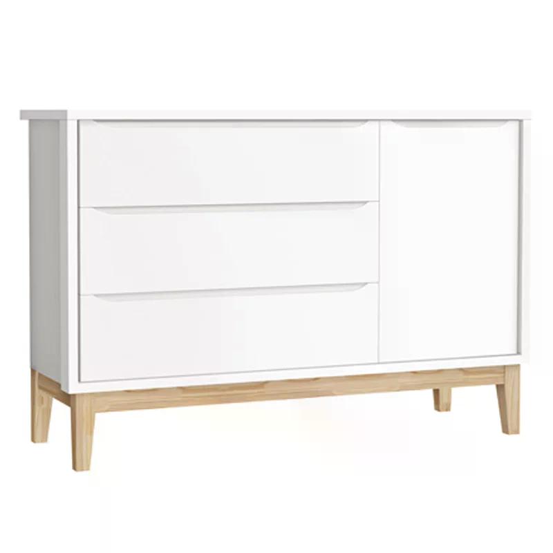 Jogo de Quarto Classic Guarda Roupa 3 Portas e Cômoda Branco Fosco com Pés Madeira Natural - Reller Móveis