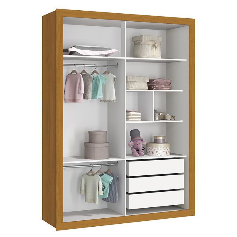 Jogo de Quarto Guarda Roupa Prince e Bicama Nuth Branco/Savana com 2 Colchões Supreme - Reller Móveis