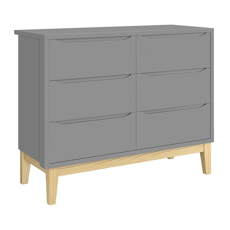 Jogo de Quarto Infantil Classic Cômoda 6 Gavetas e Berço Cinza Fosco com Pés Madeira Natural - Reller Móveis