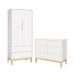 Jogo de Quarto Infantil Classic Guarda Roupa 2 Portas e Cômoda 6 Gavetas Branco Fosco com Pés Madeira Natural - Reller Móveis