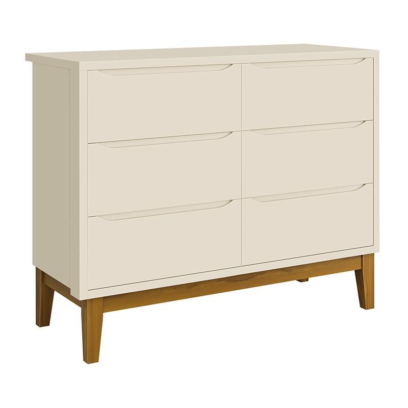 Jogo de Quarto Infantil Classic Guarda Roupa 3 Portas e Cômoda 6 Gavetas Areia Fosco com Pés Amadeirado - Reller Móveis