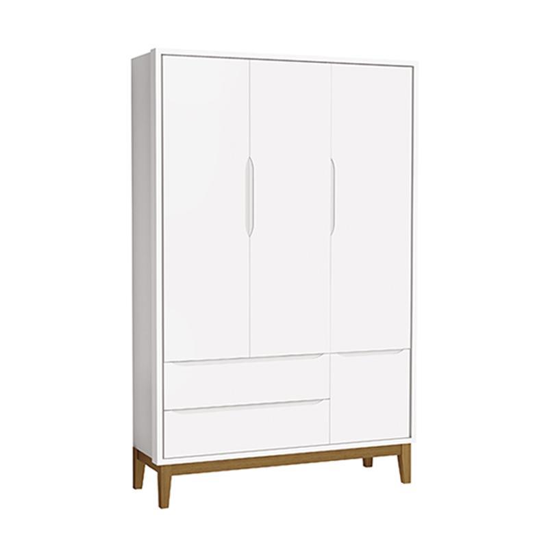 Jogo de Quarto Infantil Classic Guarda Roupa 3 Portas e Cômoda 6 Gavetas Branco Fosco com Pés Amadeirado - Reller Móveis