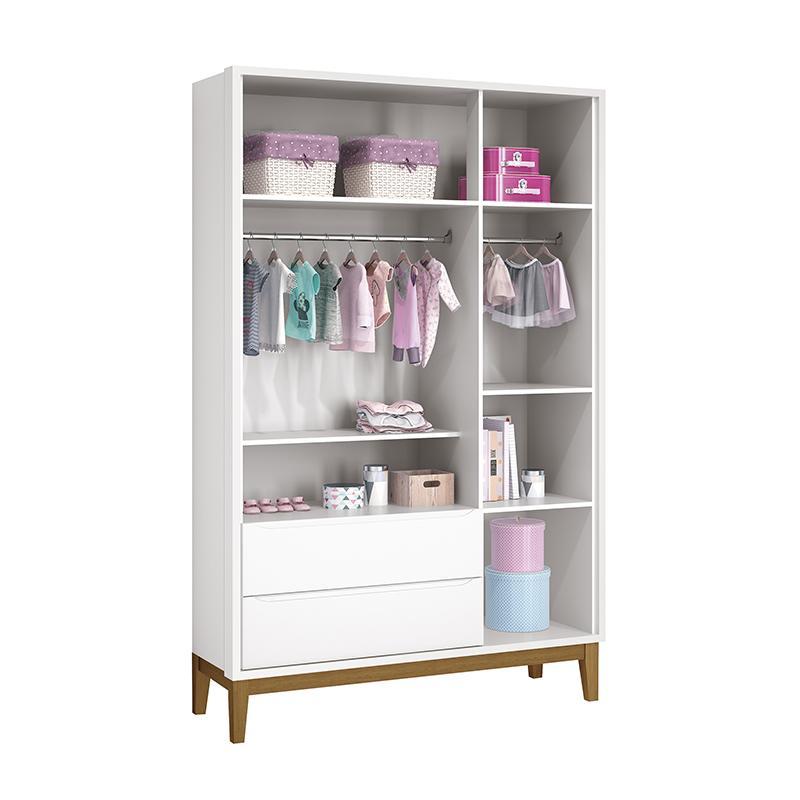 Jogo de Quarto Infantil Classic Guarda Roupa 3 Portas e Cômoda 6 Gavetas Branco Fosco com Pés Amadeirado - Reller Móveis