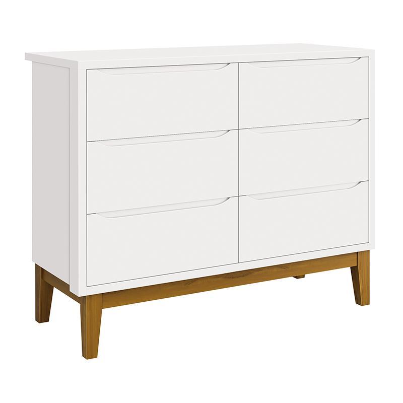 Jogo de Quarto Infantil Classic Guarda Roupa 3 Portas e Cômoda 6 Gavetas Branco Fosco com Pés Amadeirado - Reller Móveis