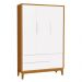 Jogo de Quarto Infantil Classic Guarda Roupa 3 Portas e Cômoda 6 Gavetas Branco/Savana com Pés Amadeirado - Reller Móveis