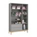 Jogo de Quarto Infantil Classic Guarda Roupa 3 Portas e Cômoda 6 Gavetas Cinza Fosco com Pés Madeira Natural - Reller Móveis