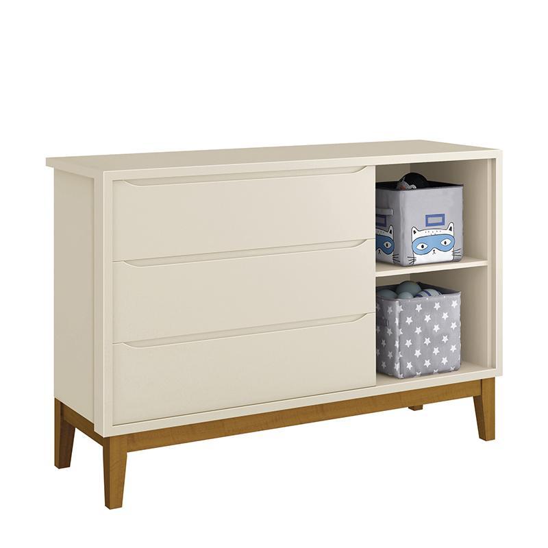 Jogo de Quarto Infantil Guarda Roupa 2 Portas e Cômoda 1 Porta Classic Areia Fosco com Pés Amadeirado - Reller Móveis