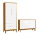 Jogo de Quarto Infantil Guarda Roupa 2 Portas e Cômoda 1 Porta Classic Branco/Savana com Pés Amadeirado - Reller Móveis