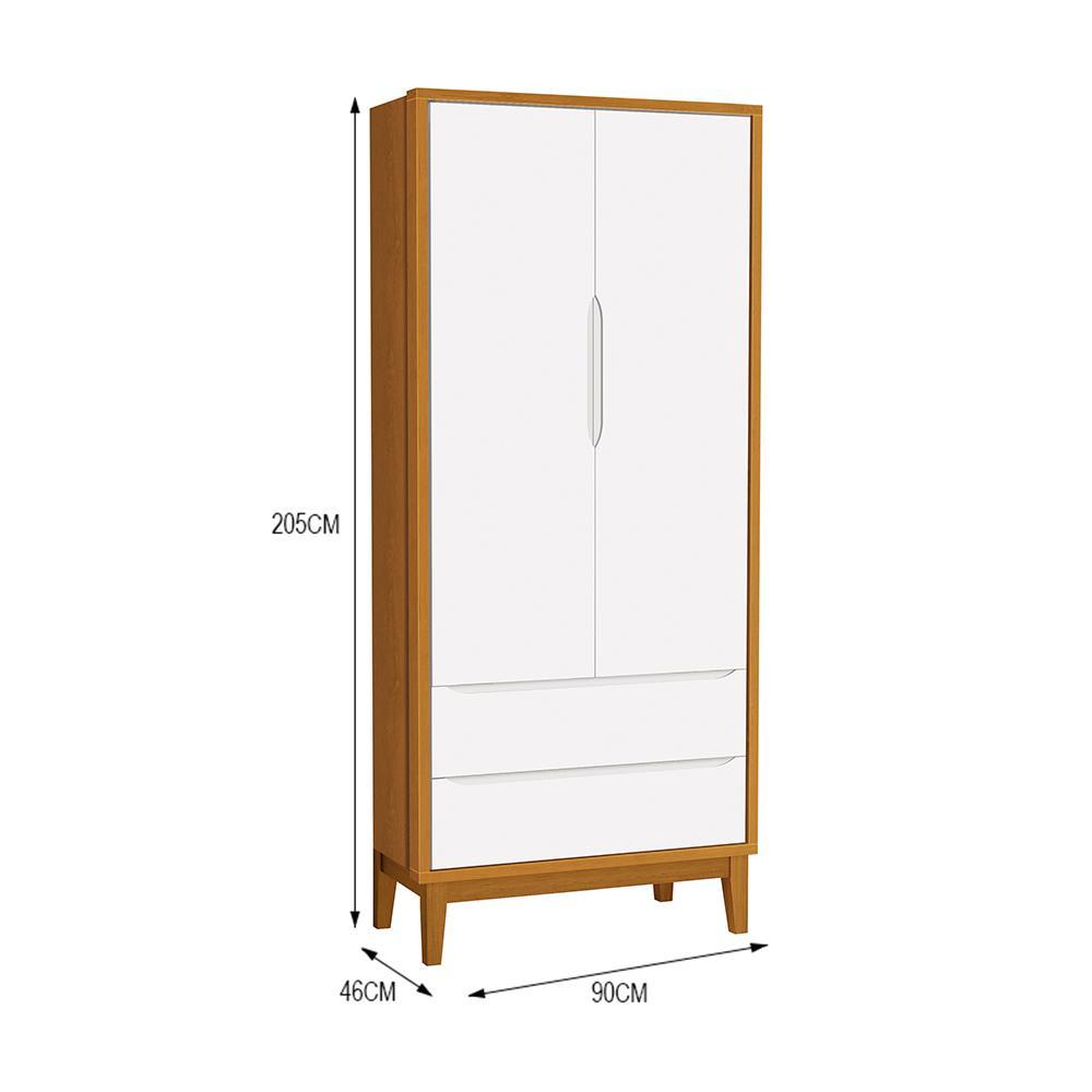 Jogo de Quarto Infantil Guarda Roupa 2 Portas e Cômoda 1 Porta Classic Branco/Savana com Pés Amadeirado - Reller Móveis