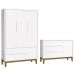 Jogo de Quarto Infantil Guarda Roupa 3 Portas e Cômoda 1 Porta Classic Branco Fosco com Pés Amadeirado - Reller Móveis