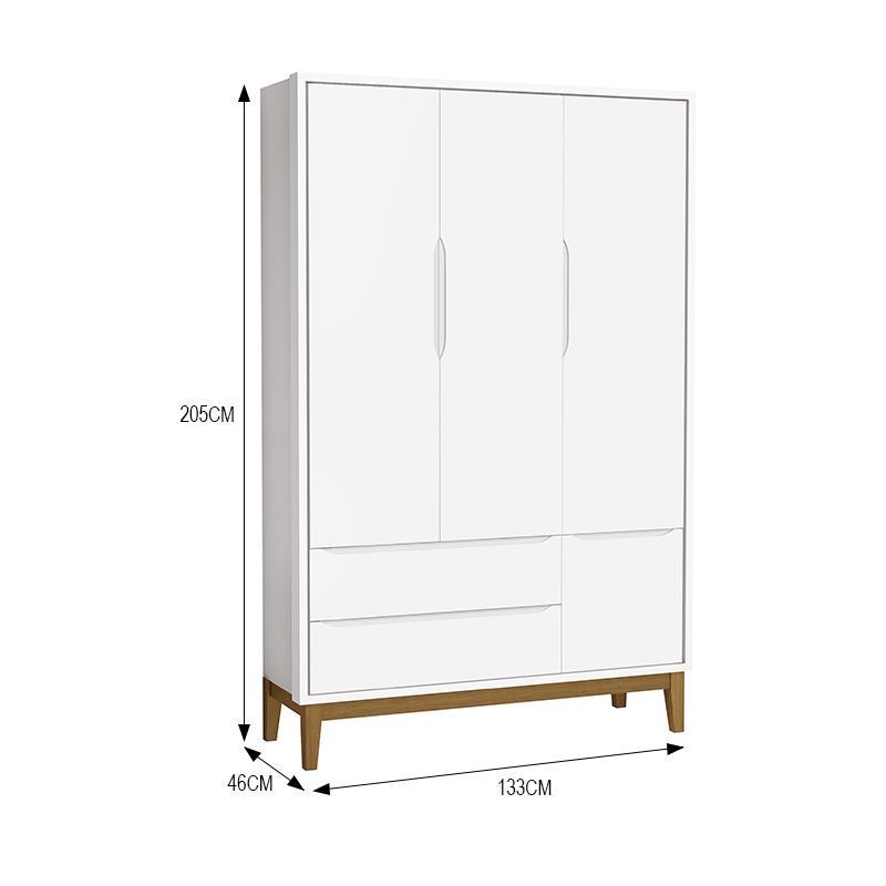 Jogo de Quarto Infantil Guarda Roupa 3 Portas e Cômoda 1 Porta Classic Branco Fosco com Pés Amadeirado - Reller Móveis