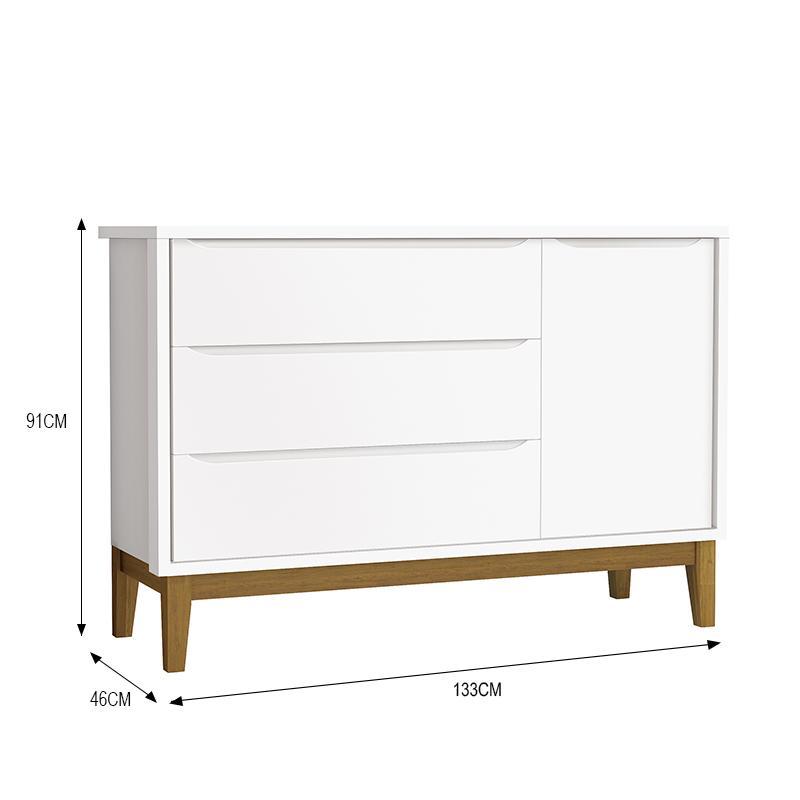 Jogo de Quarto Infantil Guarda Roupa 3 Portas e Cômoda 1 Porta Classic Branco Fosco com Pés Amadeirado - Reller Móveis