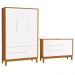 Jogo de Quarto Infantil Guarda Roupa 3 Portas e Cômoda 1 Porta Classic Branco/Savana com Pés Amadeirado - Reller Móveis