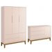 Jogo de Quarto Infantil Guarda Roupa 3 Portas e Cômoda 1 Porta Classic Rosa Fosco com Pés Amadeirado - Reller Móveis
