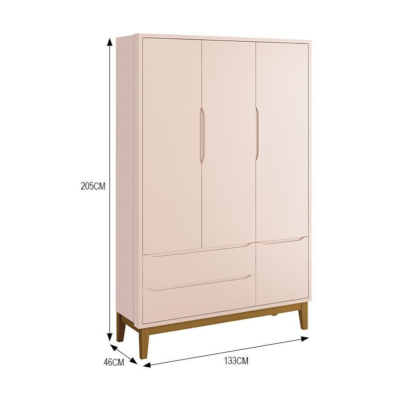 Jogo de Quarto Infantil Guarda Roupa 3 Portas e Cômoda 1 Porta Classic Rosa Fosco com Pés Amadeirado - Reller Móveis