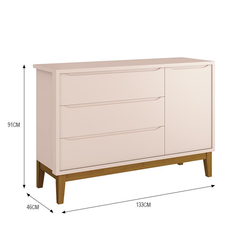 Jogo de Quarto Infantil Guarda Roupa 3 Portas e Cômoda 1 Porta Classic Rosa Fosco com Pés Amadeirado - Reller Móveis