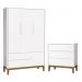 Jogo de Quarto Infantil Guarda Roupa 3 Portas e Cômoda 3 Gavetas Branco Fosco Classic com Pés Amadeirado - Reller Móveis