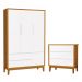 Jogo de Quarto Infantil Guarda Roupa 3 Portas e Cômoda 3 Gavetas Branco/Savana Classic com Pés Amadeirado - Reller Móveis