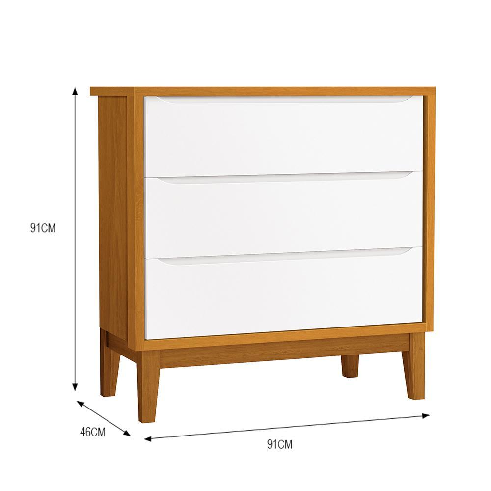 Jogo de Quarto Infantil Guarda Roupa 3 Portas e Cômoda 3 Gavetas Branco/Savana Classic com Pés Amadeirado - Reller Móveis