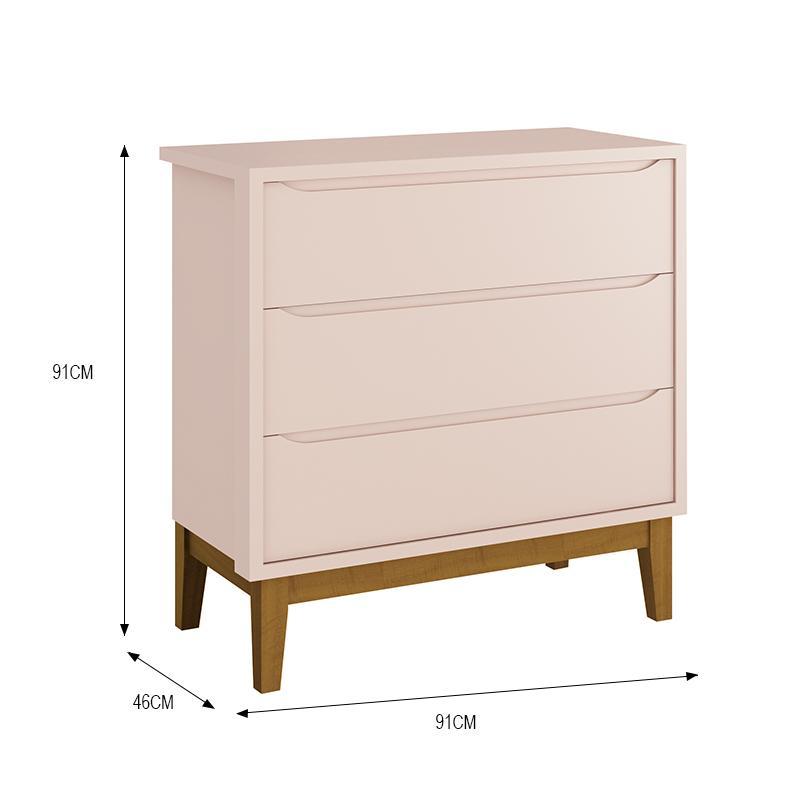 Jogo de Quarto Infantil Guarda Roupa 3 Portas e Cômoda 3 Gavetas Rosa Fosco Classic com Pés Amadeirado - Reller Móveis