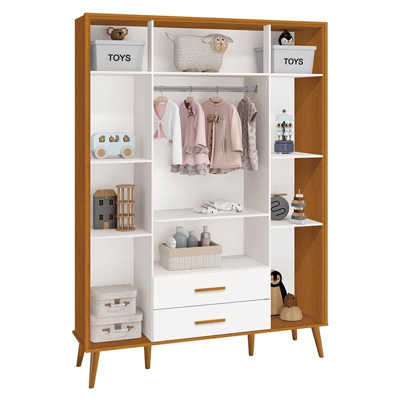 Jogo de Quarto Infantil Isis Guarda Roupa 4 Portas e Cômoda 1 Porta Branco/Savana - Reller Móveis