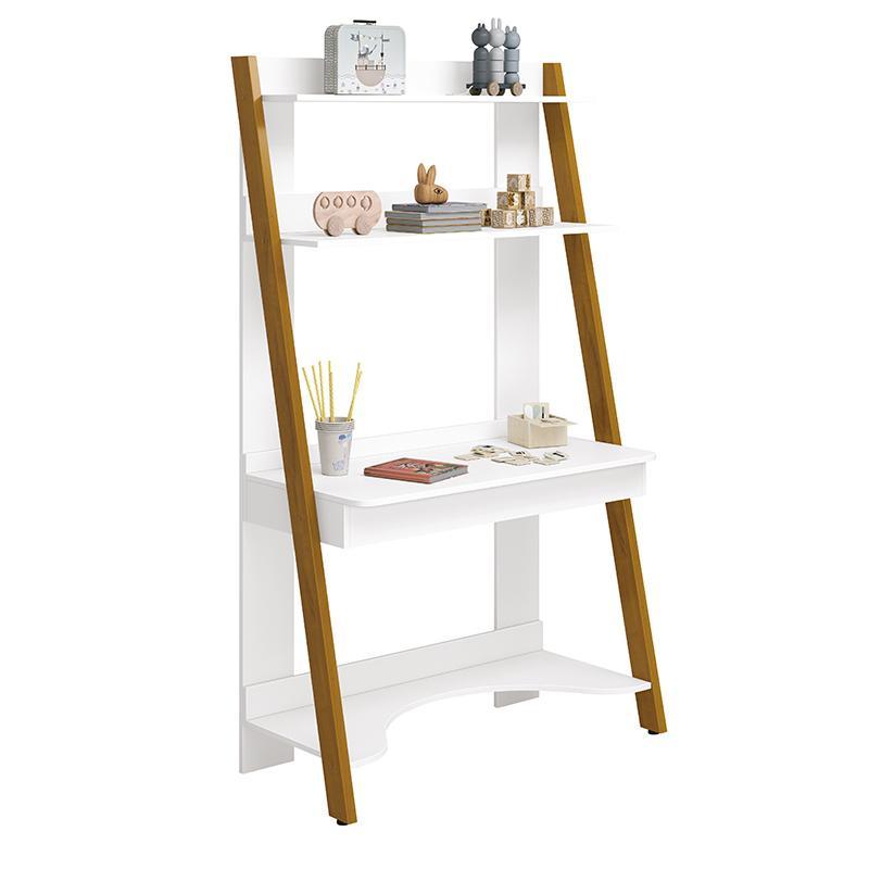 Jogo de Quarto Infantil Simba Estante Escrivaninha e Cama Branco Fosco com Pés Amadeirado - Reller Móveis
