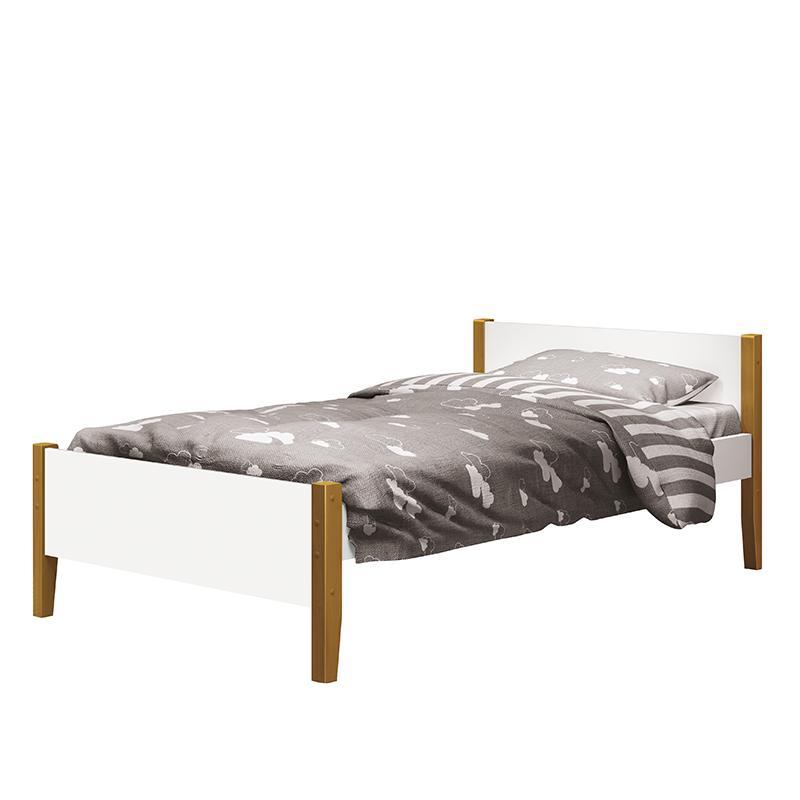 Jogo de Quarto Infantil Simba Estante Escrivaninha e Cama Branco Fosco com Pés Amadeirado - Reller Móveis