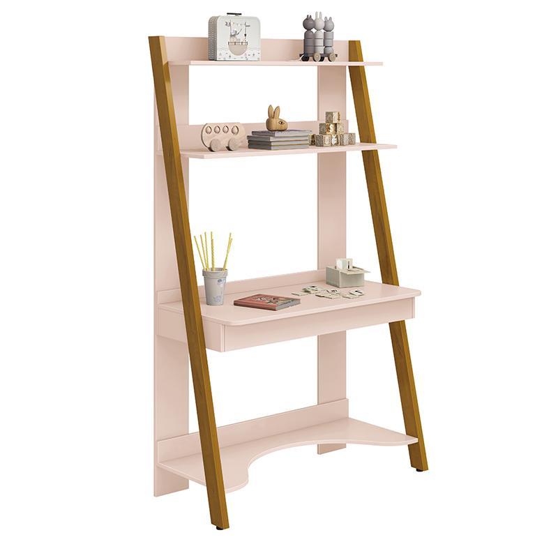 Jogo de Quarto Infantil Simba Estante Escrivaninha e Cama Rosa Fosco com Pés Amadeirado - Reller Móveis
