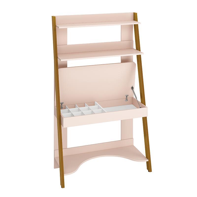 Jogo de Quarto Infantil Simba Estante Escrivaninha e Cama Rosa Fosco com Pés Amadeirado - Reller Móveis