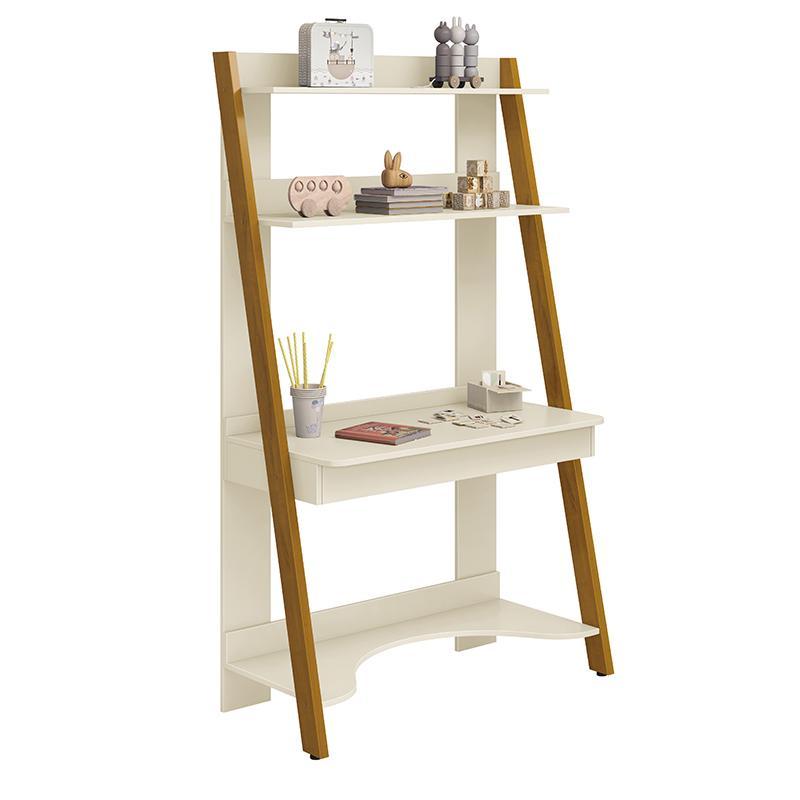 Jogo de Quarto Infantil Simba Estante Escrivaninha, Cama e Mesa de Canto Theo Areia Fosco com Pés Amadeirado - Reller Móveis 