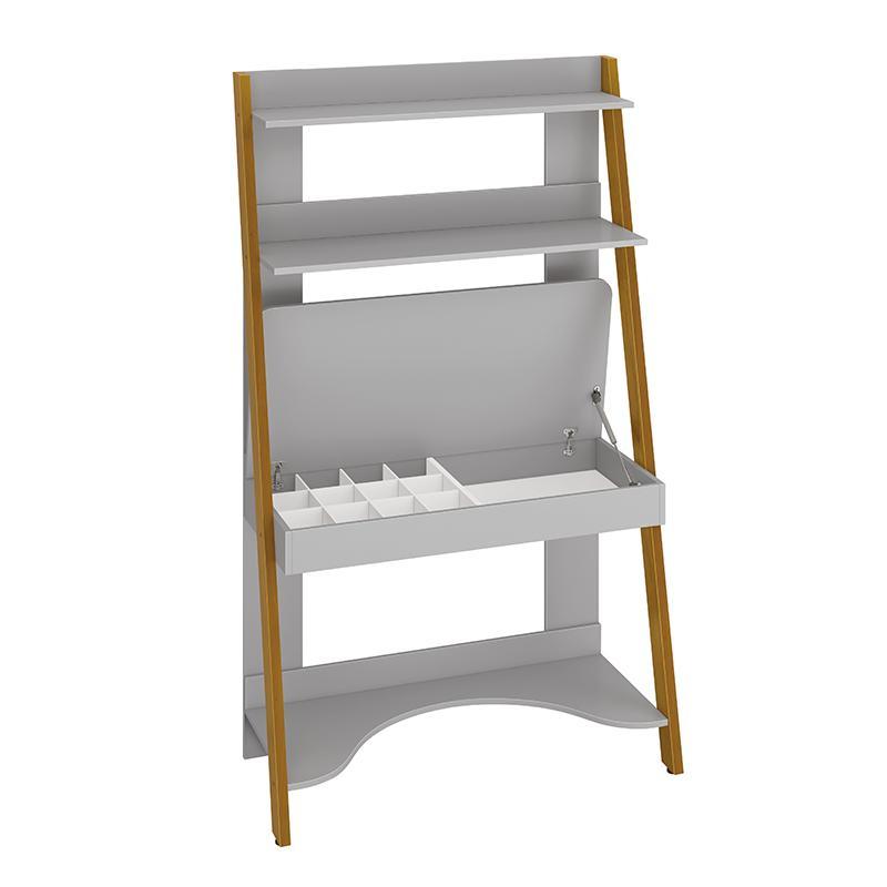 Jogo de Quarto Infantil Simba Estante Escrivaninha, Cama e Mesa de Canto Theo Cinza Fosco com Pés Amadeirado - Reller Móveis 