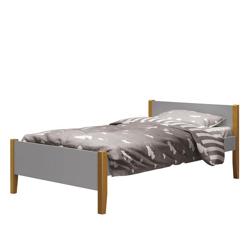 Jogo de Quarto Infantil Simba Estante Escrivaninha, Cama e Mesa de Canto Theo Cinza Fosco com Pés Amadeirado - Reller Móveis 