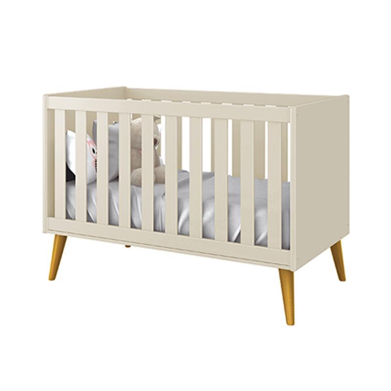 Jogo de Quarto Infantil Theo Cômoda 6 Gavetas e Berço Areia Fosco com Pés Amadeirado - Reller Móveis