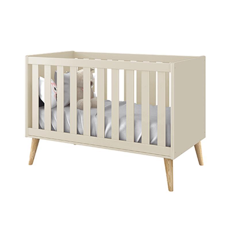 Jogo de Quarto Infantil Theo Cômoda 6 Gavetas e Berço Areia Fosco com Pés Madeira Natural - Reller Móveis