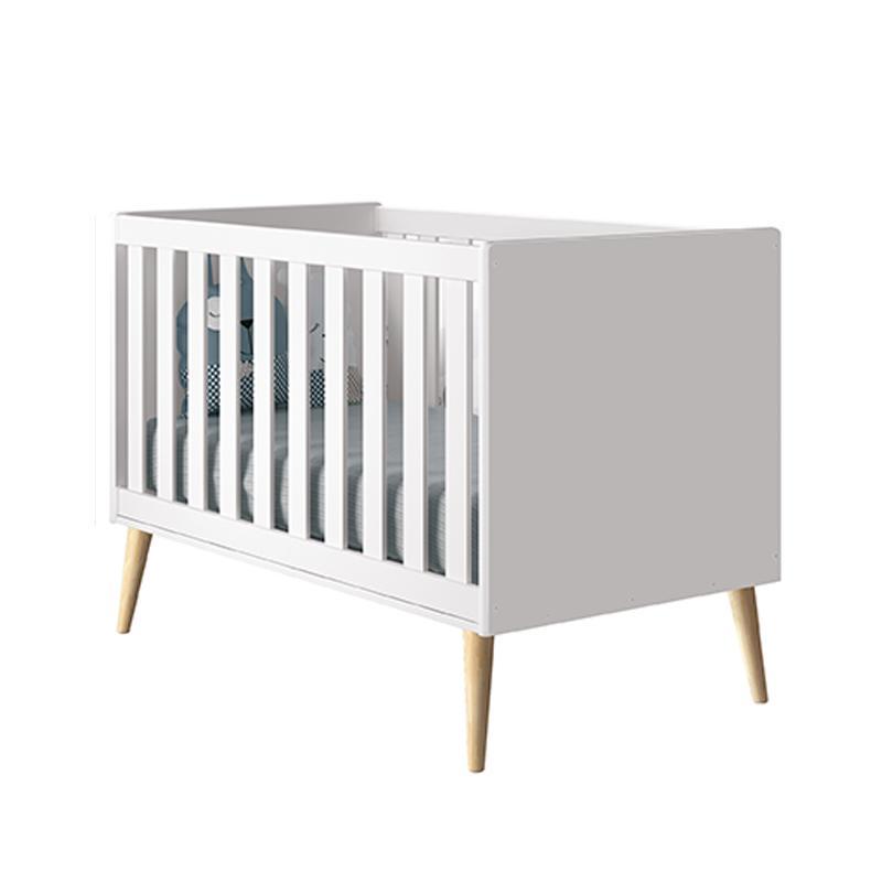 Jogo de Quarto Infantil Theo Cômoda 6 Gavetas e Berço Branco Fosco com Pés Madeira Natural - Reller Móveis 